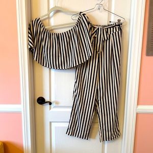Striped Pant and Off-the-Shoulder Blouse Set size M